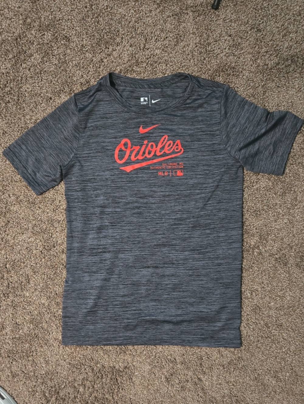 Nike Gray Heather Orioles T-Shirt with Orange Script